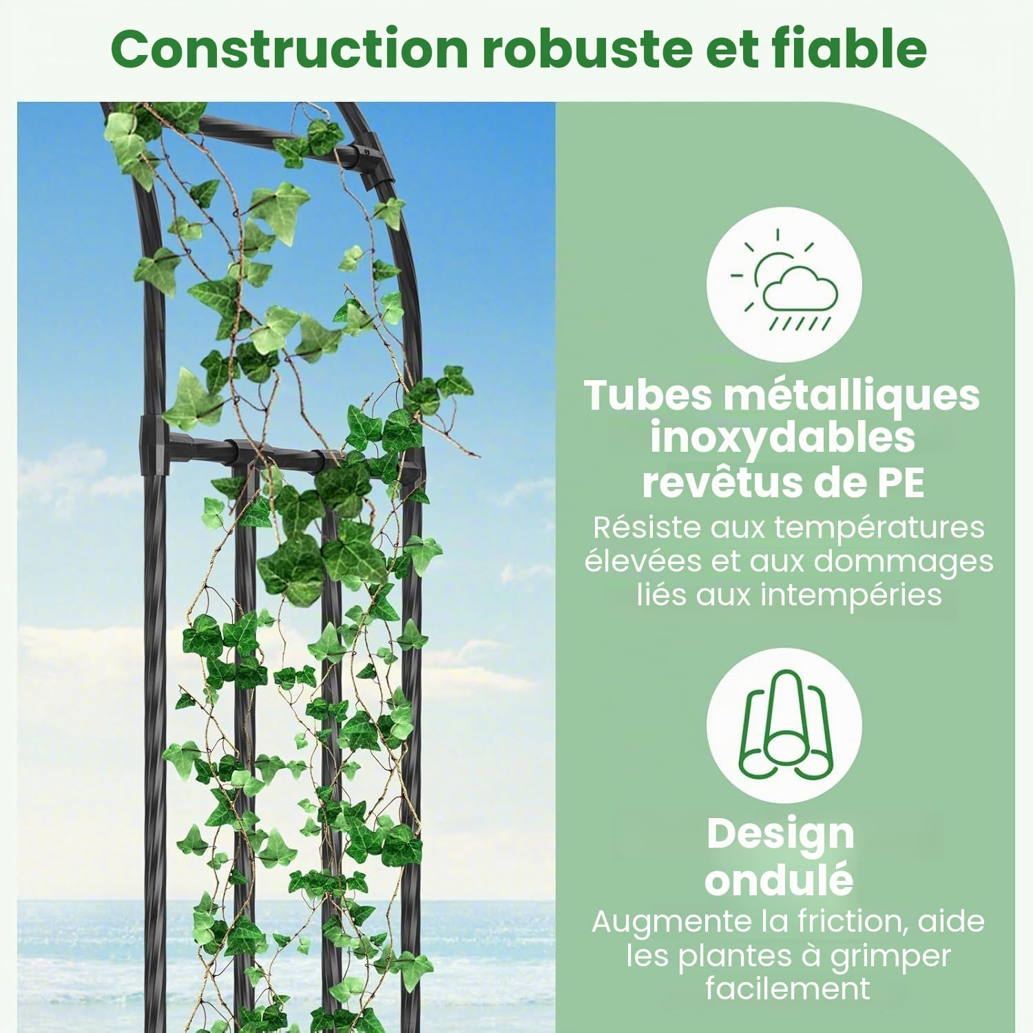 FANTASK Arche de Jardin en métal pour Plantes grimpantes, Roses et Fleurs, Arche de Jardin Treillis, Noir