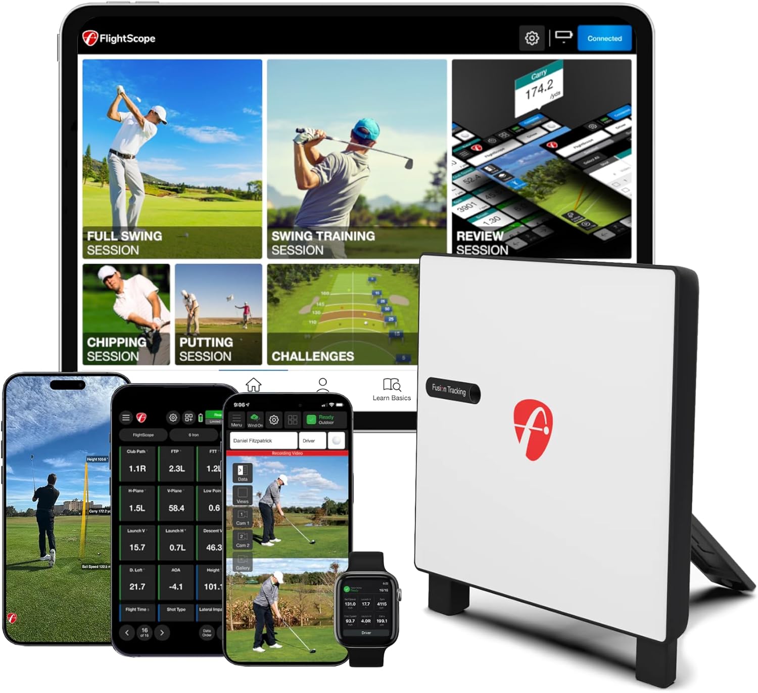 FlightScope X3C Carbon Golf Launch Monitor and Simulator with Full Tracking Radar from Impact to Landing | 50+ Data Parameters, 12 E6 Connect Simulated Golf Course with GPS Overview and Shot Tracer