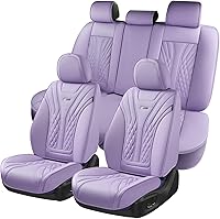 Vista 71 de Coverado - Juego completo de fundas de asiento de automóvil grises de cuero napa, impermeables, con cojín para asientos delanteros y respaldos, apto