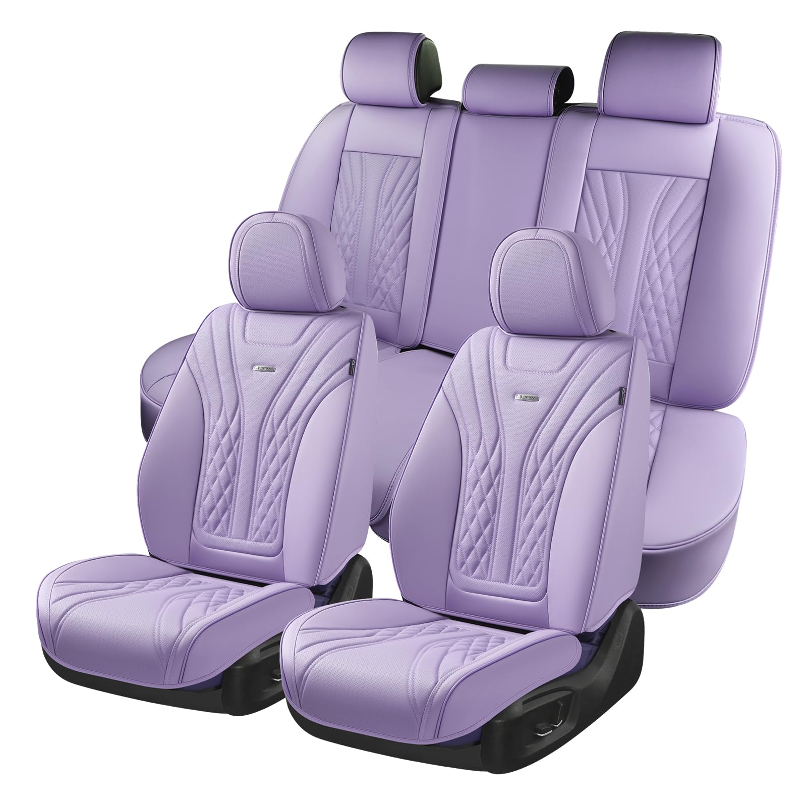 Coverado Car Seat Covers Full Set, 5 Seats Front Seat Cover and Back Seat Covers for Cars, Automotive Seat Covers Leather Waterproof Seat Covers, Purple Car Seat Protectors Universal for Cars