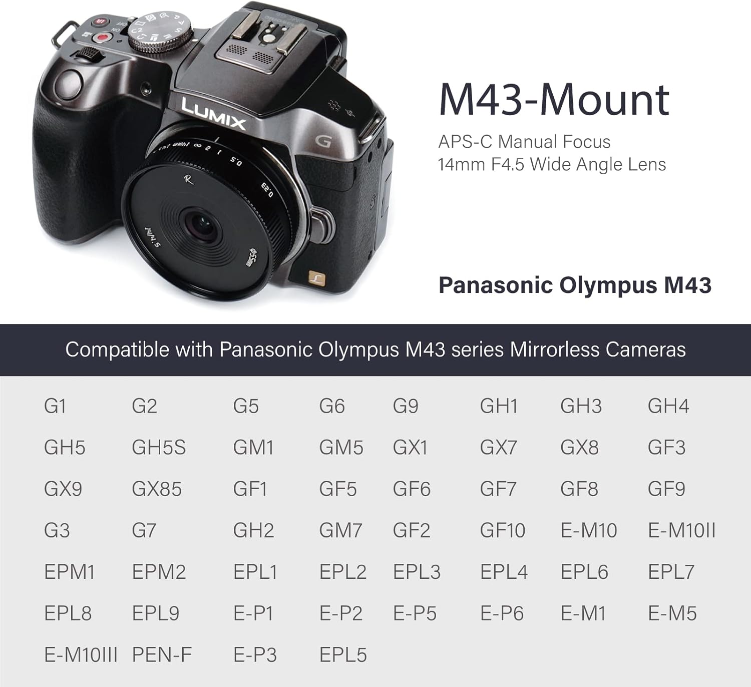 AstrHori 14mm F4.5 Ultra Wide Angle APS-C Manual Lens Strong Anti-Distortion Compatible with Panasonic LUMIX Olympus Micro 4/3-Mount Mirrorless Camera G1,G2,G3,G5,G6,G9,GH1,GH2,GH3,GH4,GH5(Black)