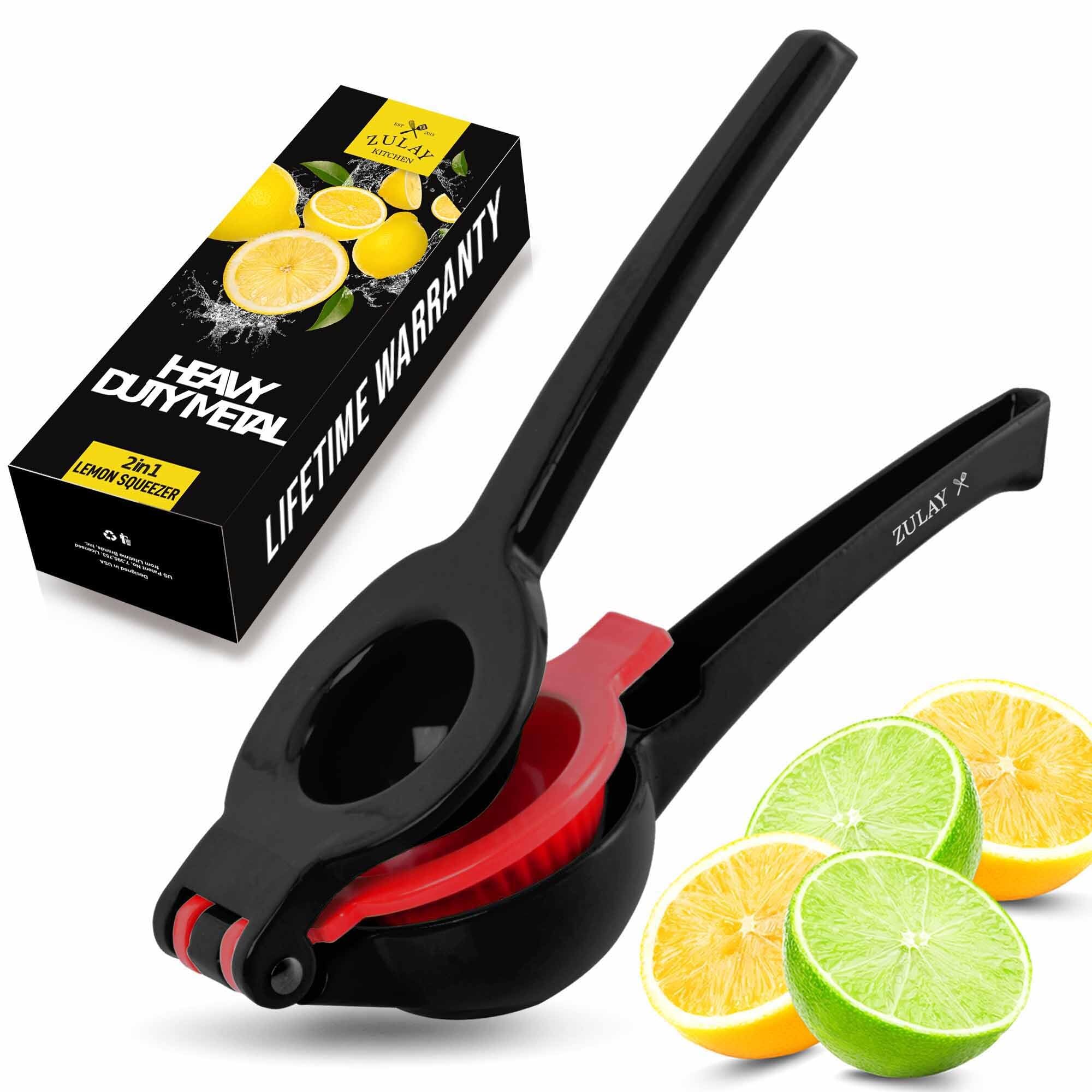 Zulay Premium Metal Lemon Lime Squeezer - Manual Citrus Press Juicer, Midnight Black and Red