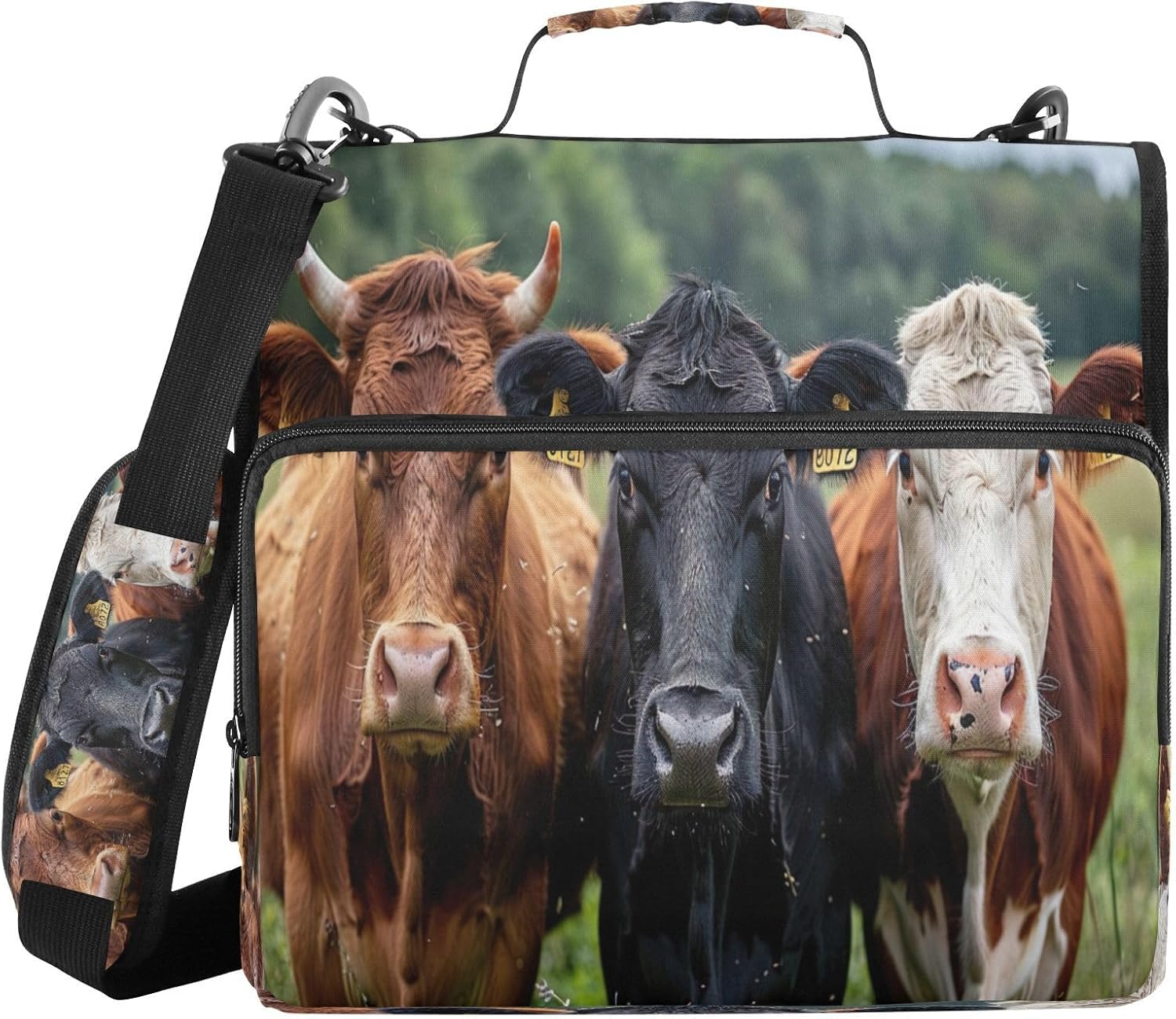 Cow Waterproof Zipper Binder with Shoulder Strap, 3-Ring Trapper Keeper with Lay-Flat Design and Multiple Compartments for School & Office, Adults & Kids