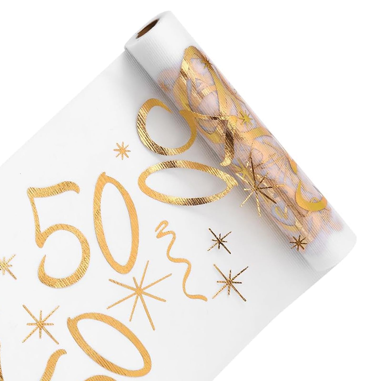Jazuaiao Polyester Birthday Table Runner with Golden Accent Perfect for Anniversary Decorations Celebration Banquets Polyester Table Decoration
