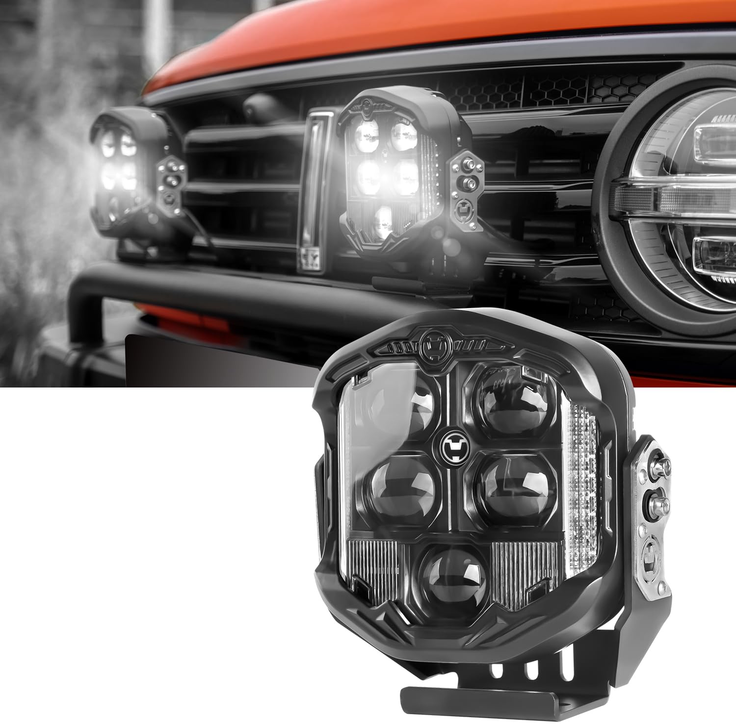 Riasdy 7 Inch Round Offroad Light 1 pcs Side Shooter 95W LED White DRL Spot Flood Combo Beam Driving Lights 10800LM Fog Light Waterproof Pod Light for