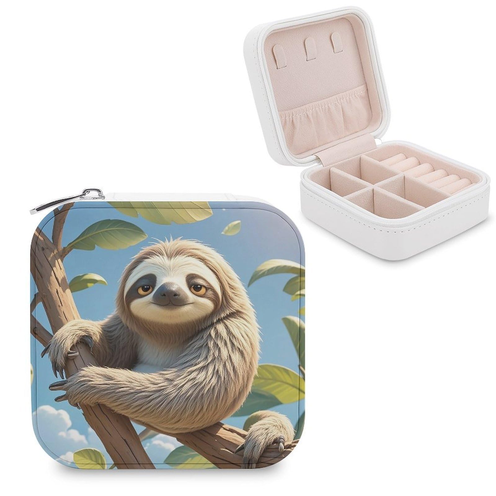 LZQPOEAS Cartoon Sloth Jewelry Box Mini Jewelry Travel Case Trendy Stuff Ring Box Custom PU Leather Jewelry Boxes Portable Jewelry Case Earring Storage Organizer for Girls Women