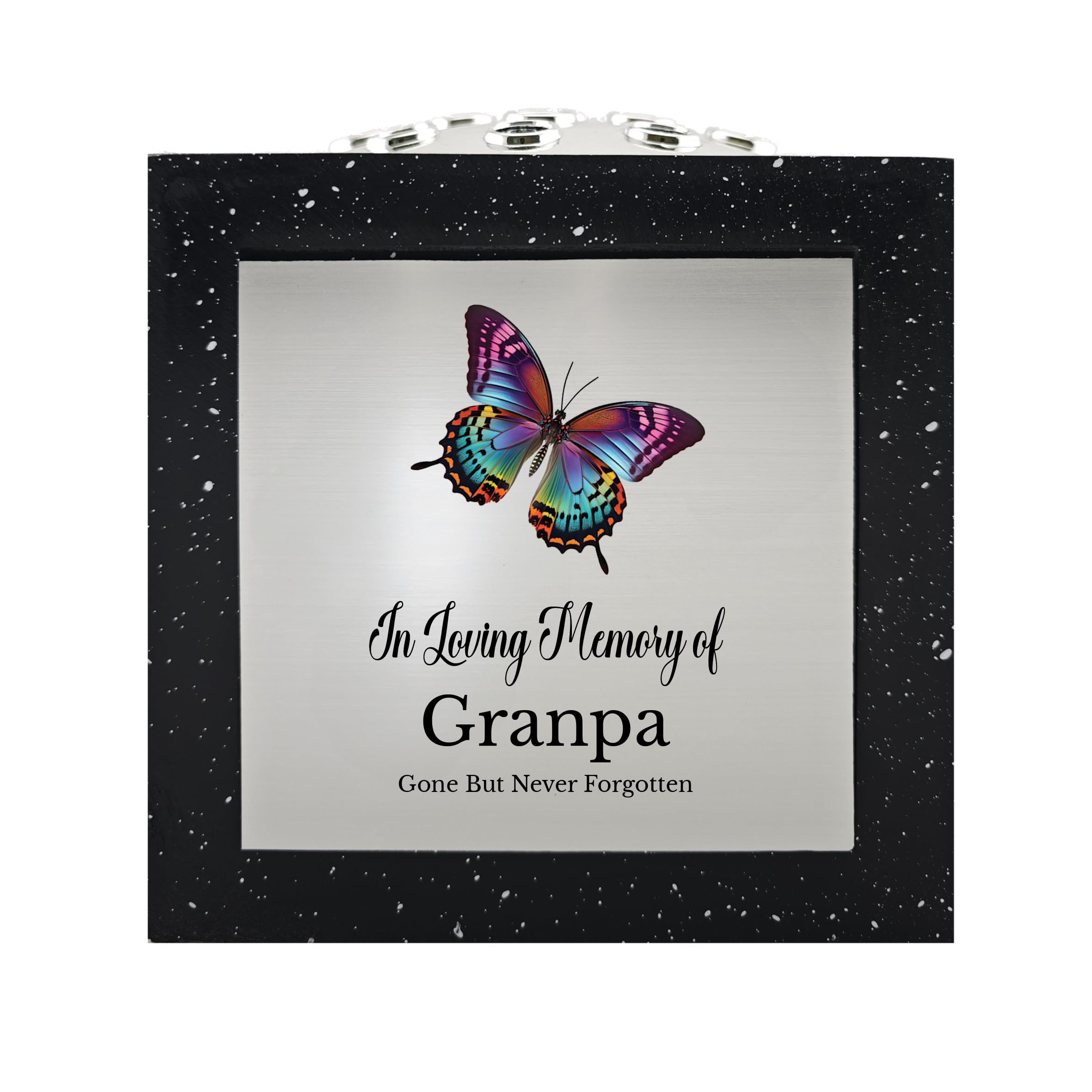In Loving Memory Of Memorial Rose Bowl Grave Marker Flower Pot Vase With Butterfly Design Mum Daddy & Lots More Black/Silver (UV PRINTED) (Granpa)