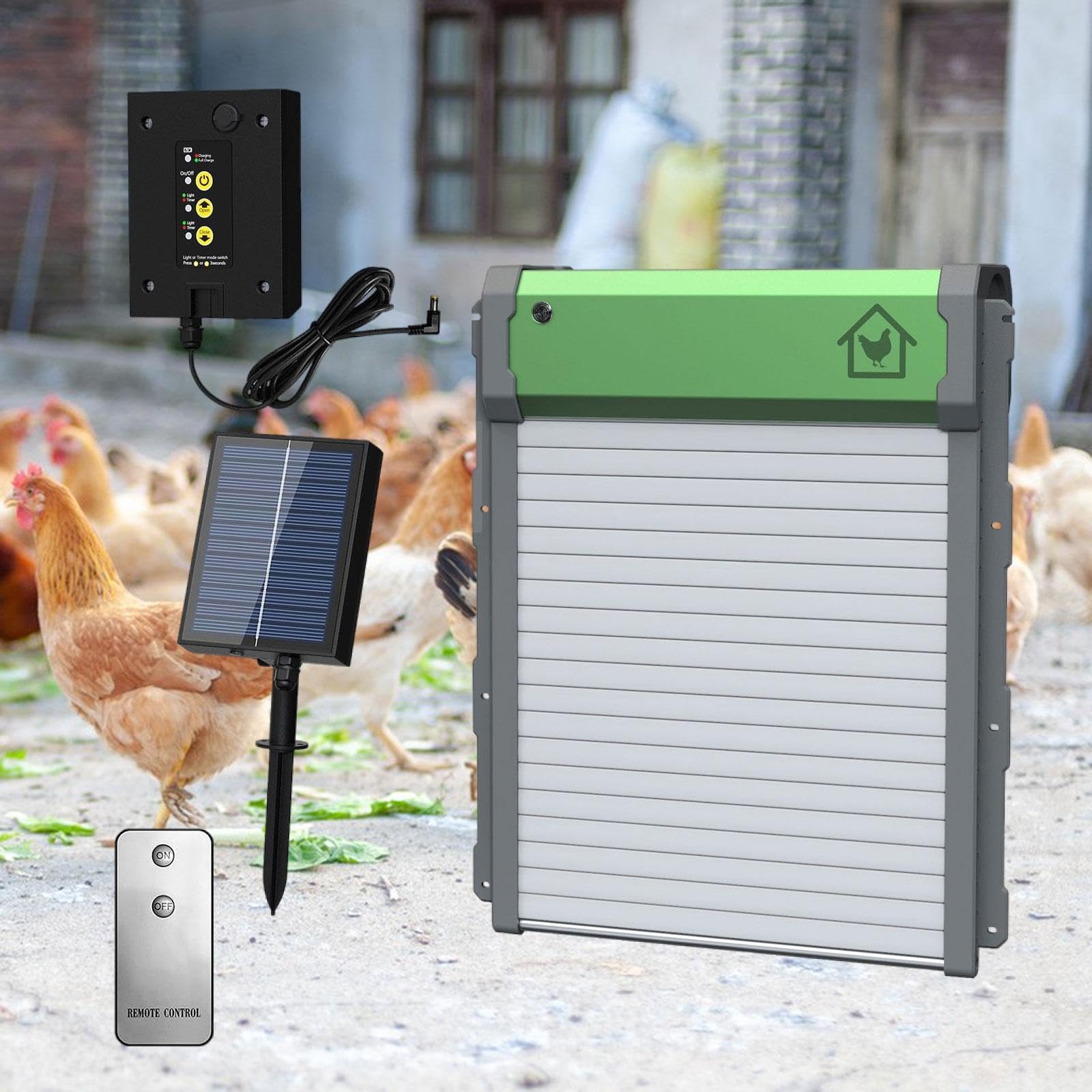 Porta automatica intelligente per pollaio con pannello di controllo e telecomando per massimizzare l'efficienza nella gestione degli allevamenti di polli Porta automatica