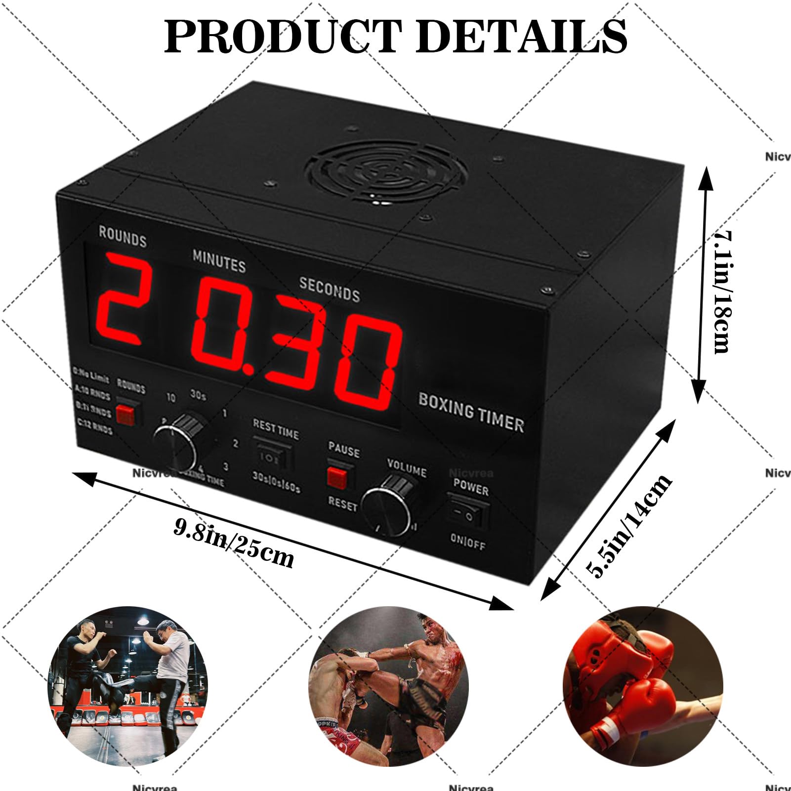 Timer a intervalli con display a LED, suono regolabile, tempo di allenamento personalizzabile e ripetizioni per allenamenti di boxe, MMA, kickboxing