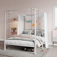SHA CERLIN Queen Metal Canopy Bed Frame White - Sturdy No Box Spring Foundation, Easy Assembly, 800 lbs Capacity