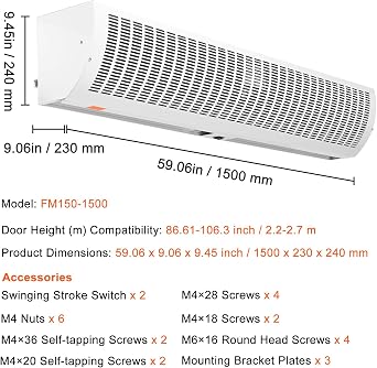 Happybuy 110V Unheated, 60 Commercial Indoor Air Curtain with Super Power. 2 Speeds 2100CFM, Wall Mounted for Doors. Indoor Over Door Fan with Heavy Duty Limit Switch, Easy to Install
