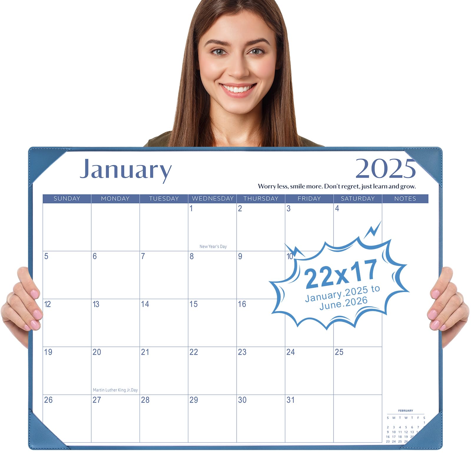 Gannyfer Large Desk Calendar 2025 with Desktop Mat, Simplified 22" x 17" Desktop Pad Calendar, 18 Month Table Calendar from Jan 2025 to Jun 2026, Office Supplies Perfect for Home School and Office - Blue
