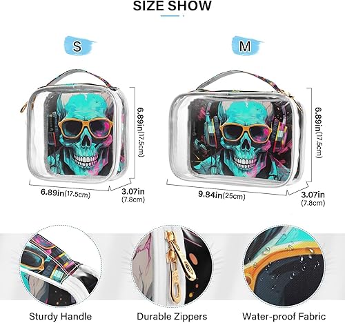 Miniatura 4 de Gothic Skull Wear Headphone Y2k Clear Toiletry Bag for Traveling,2 Pack Makeup Cosmetic Bag with Zipper,Travel Bag for Toiletries,Travel Essentials