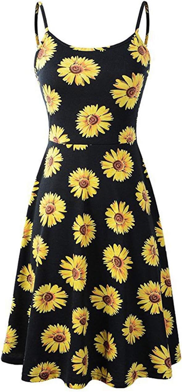 lohill Women's Sleeveless Midi Dress, Summer Casual Loose Boho Straps Sexy Floral Cocktail Simple Long T-Shirt Dresses for Beach Evening Party Vacation
