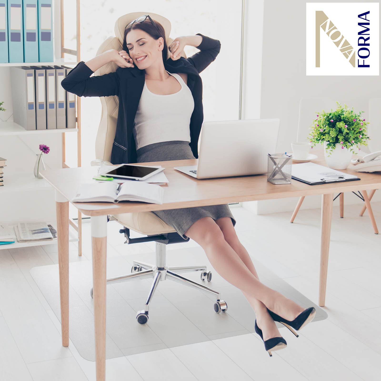 NOVA FORMA Tapis protège Sol Eco-Mat en Pet recyclé – Tapis antidérapant sous Chaise de Bureau – Tapis de Protection Contre Les Chocs, Rayures et saletés – 116 x 120 cm, sols durs
