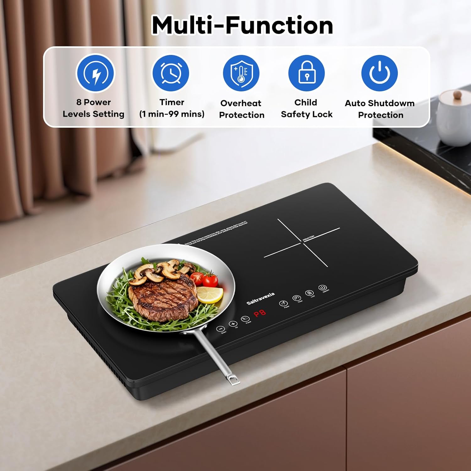 portable induction cooktop 2 burner, 1800w double induction burner with touch control, timer & safety lock, electric induction stove 110v, cross line panel 12inch-d