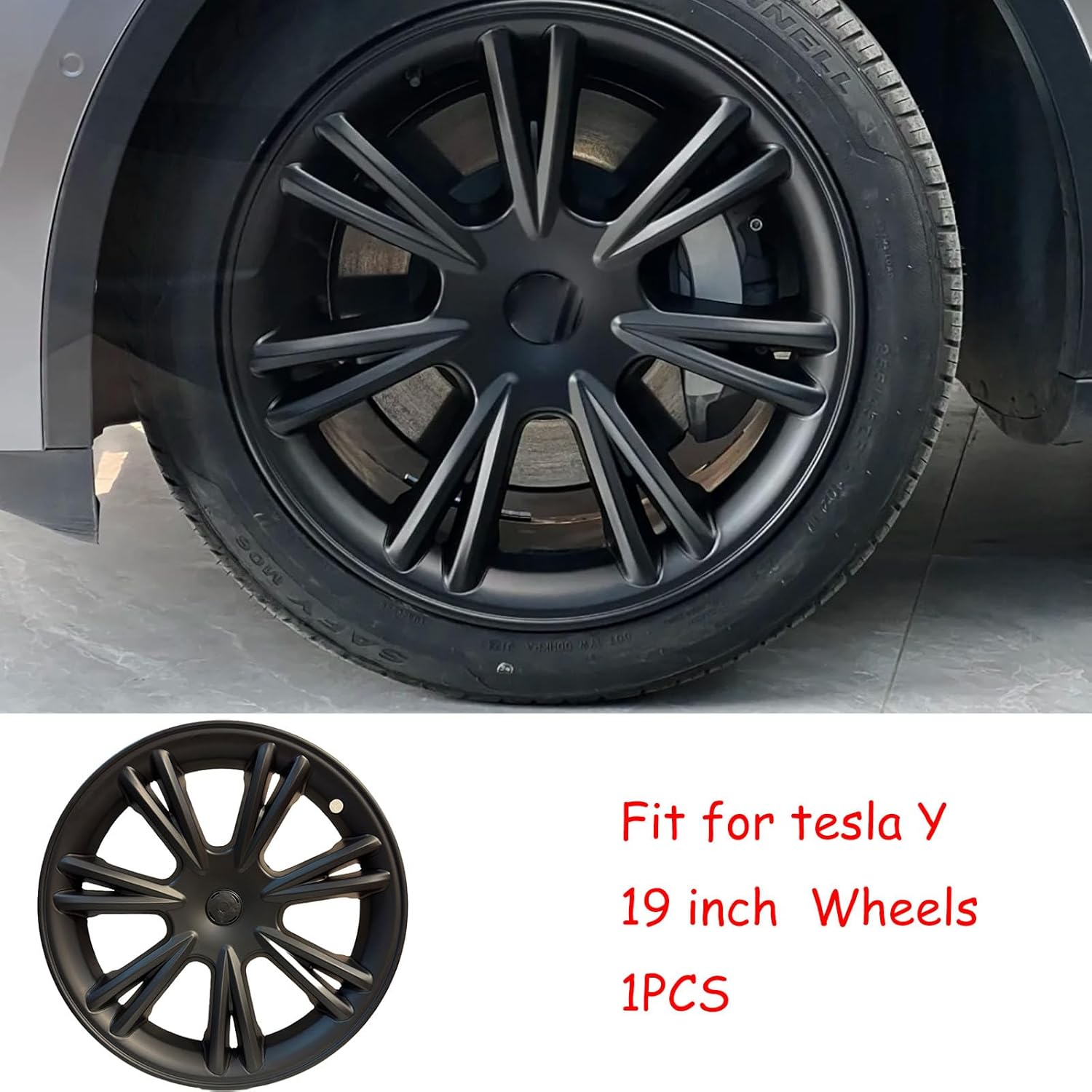 19 Inch Wheel Covers for Tesla Model Y Accessories 2020-2024 Matte Black ABS Material Hubcaps Replacement for Tesla Model Y 1PCS（Sport Style）