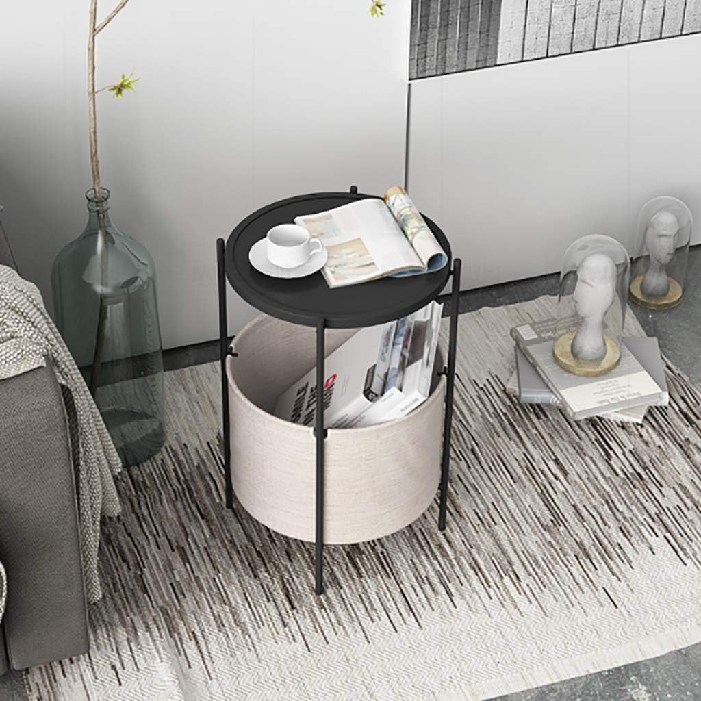Side Table/End Table,Round Storage Nightstand,Sofa Side Snack Table,Bedside End Table with Fabric Storage Basket