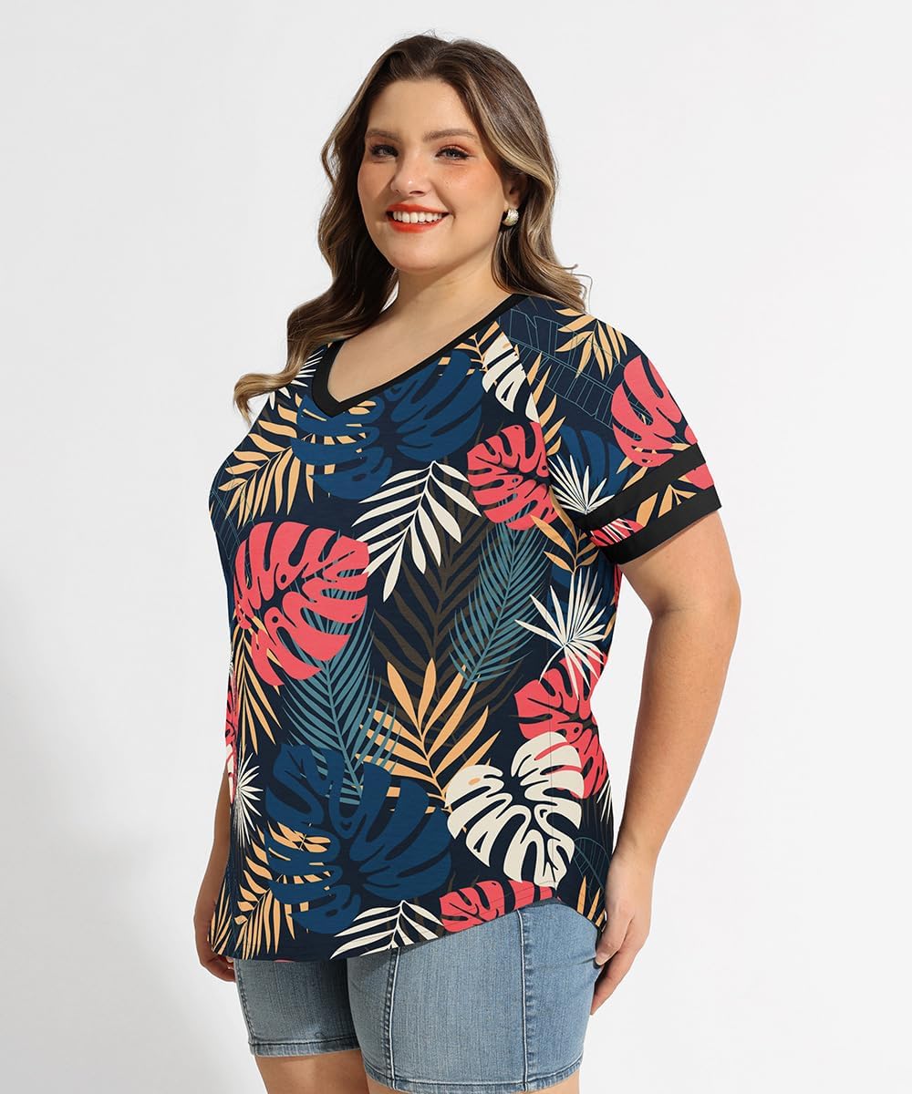 RITERA Plus Size Tops for Women Short Sleeve T Shirt Casual Summer V Neck Tunics Tees XL-6XL - Image 4
