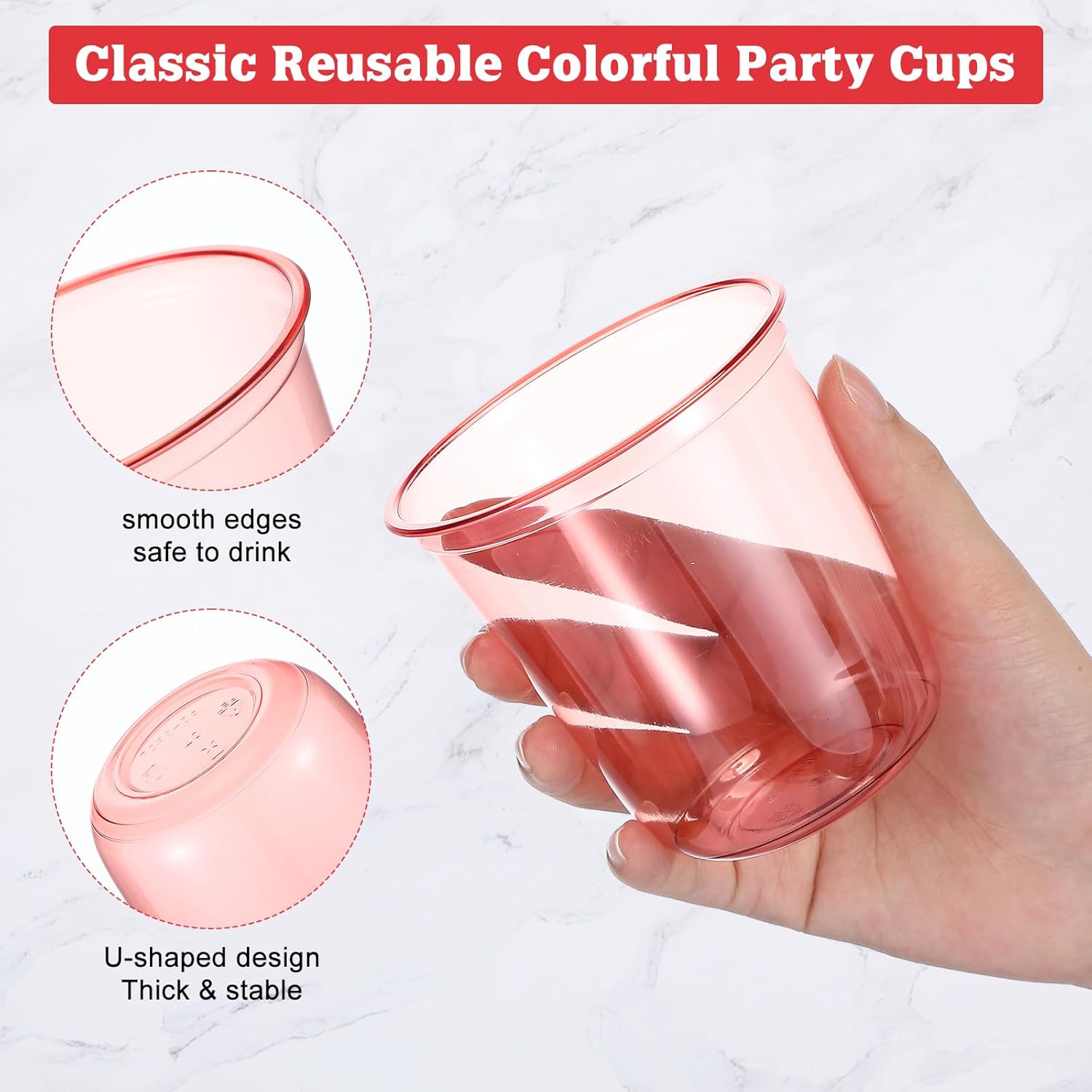 50pcs Disposable Stemless Glasses 12oz Crystal Plastic Wine Glasses Clear Classic Pet Cup for Meeting Weddings Birthdays Cocktail Christmas Party Supplies (Red) - Image 3