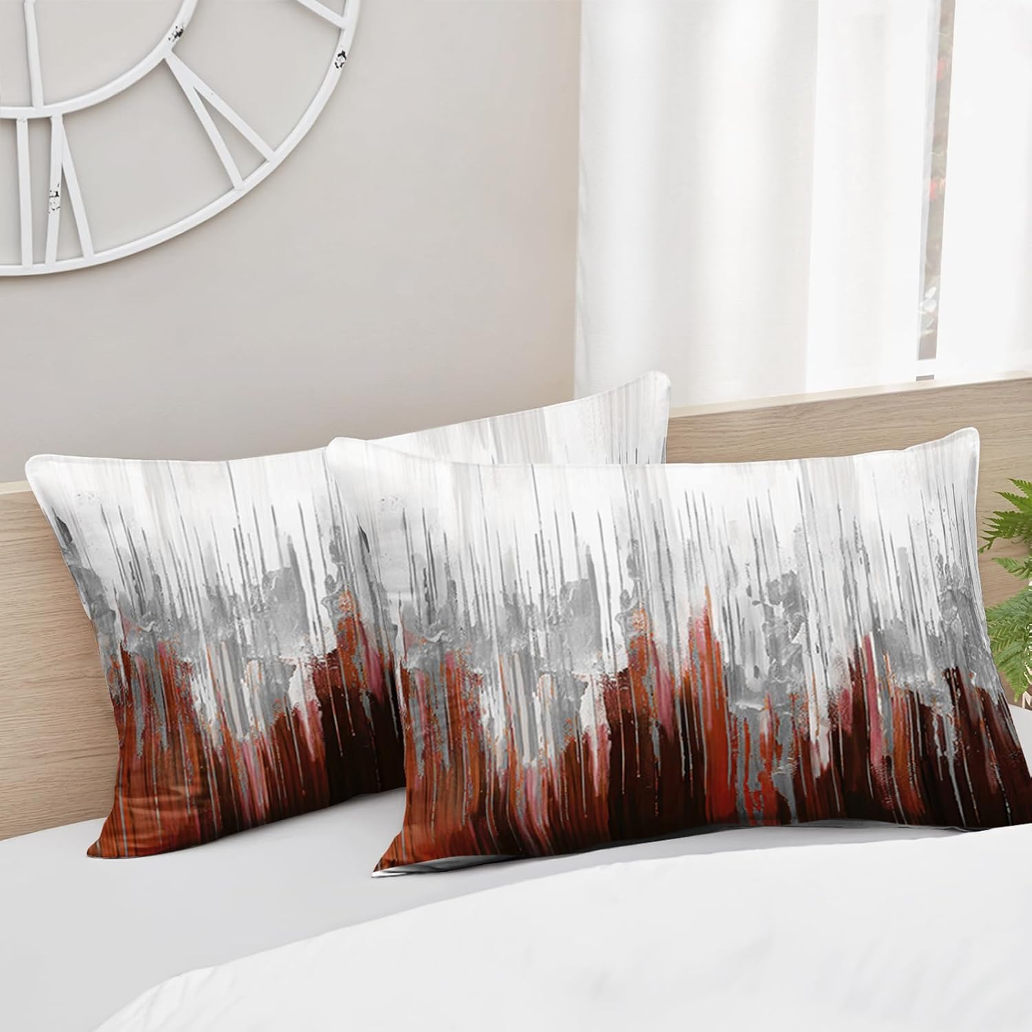 Burnt Orange White Gradient Print Comforter Set King Size,Abstract Art Bedding Set,Patchwork Printed Quilted Set for Teens Adult,with 1 Comforter and 2 Pillow Case - Image 3