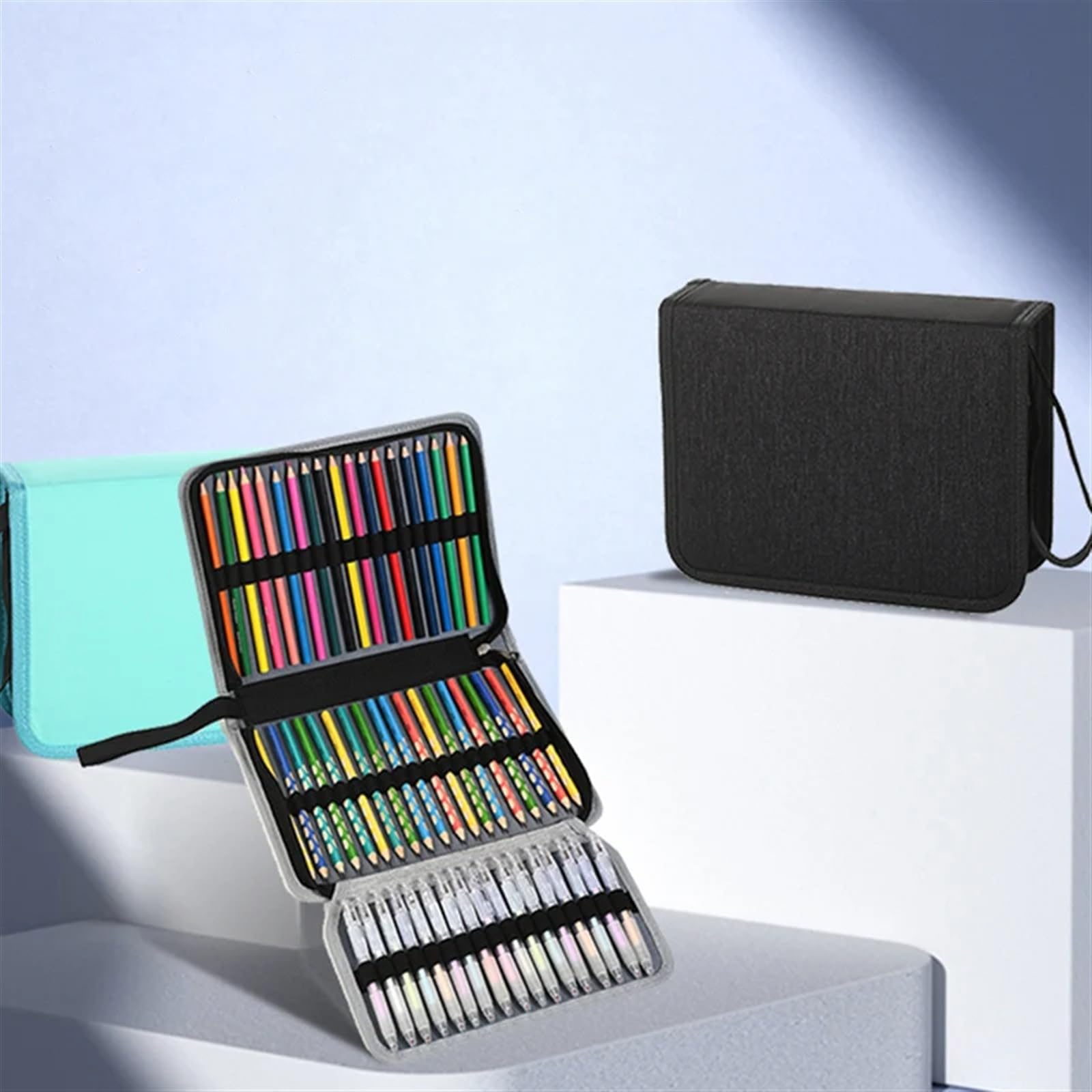 Federmäppchen mit 36/55/72 Fächern, for die Schule, Schreibwarentasche for Mädchen, Organizer, große Kapazität, Stiftebox, ästhetisches Gelehrten-Set(36 Slots Blue)
