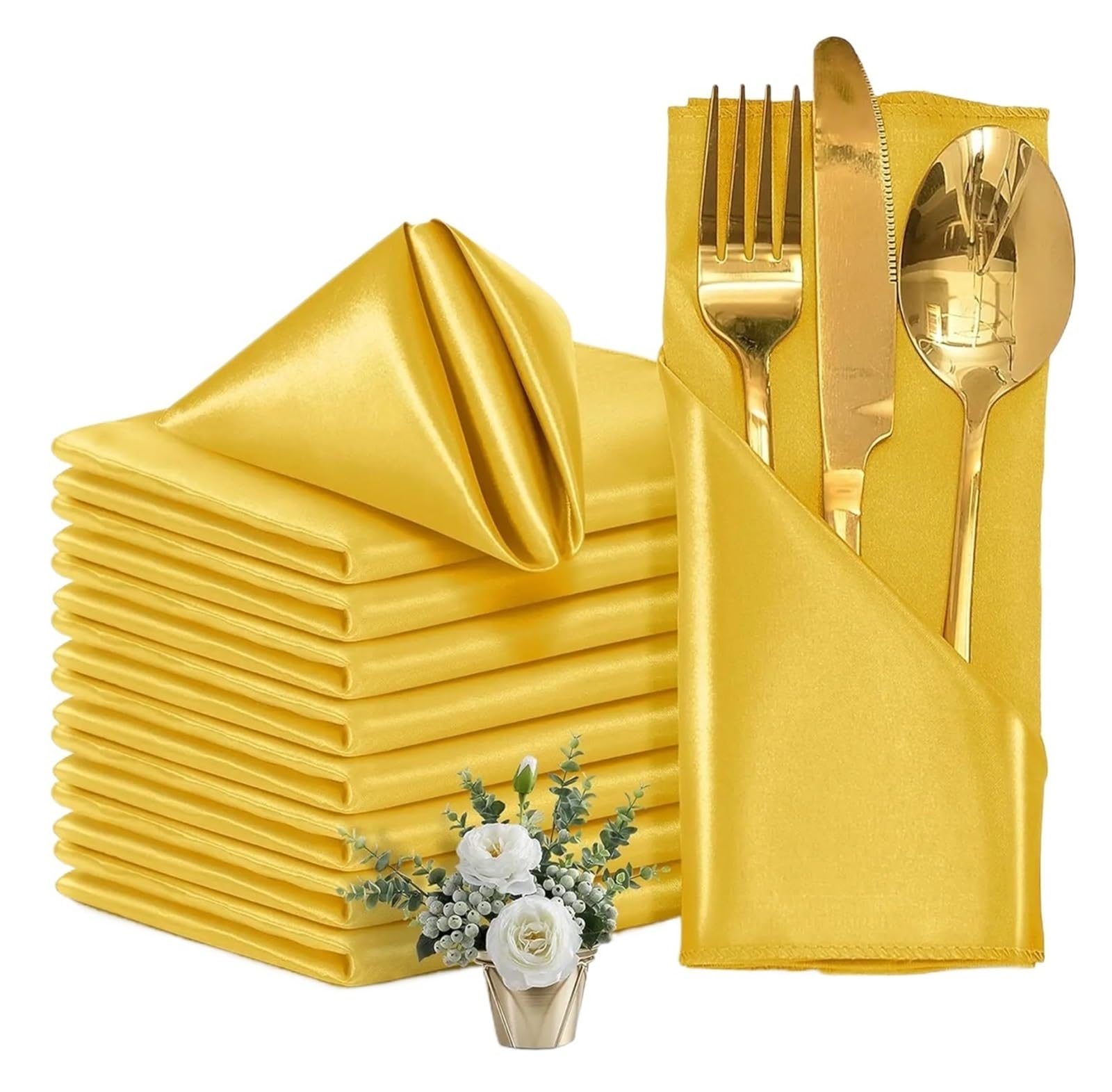 Satin Dinner Napkins 12PCS Satin Napkins 30x30cm Silky, Washable for Wedding Party, Restaurant Dinner Table Decor(12pcs gold)