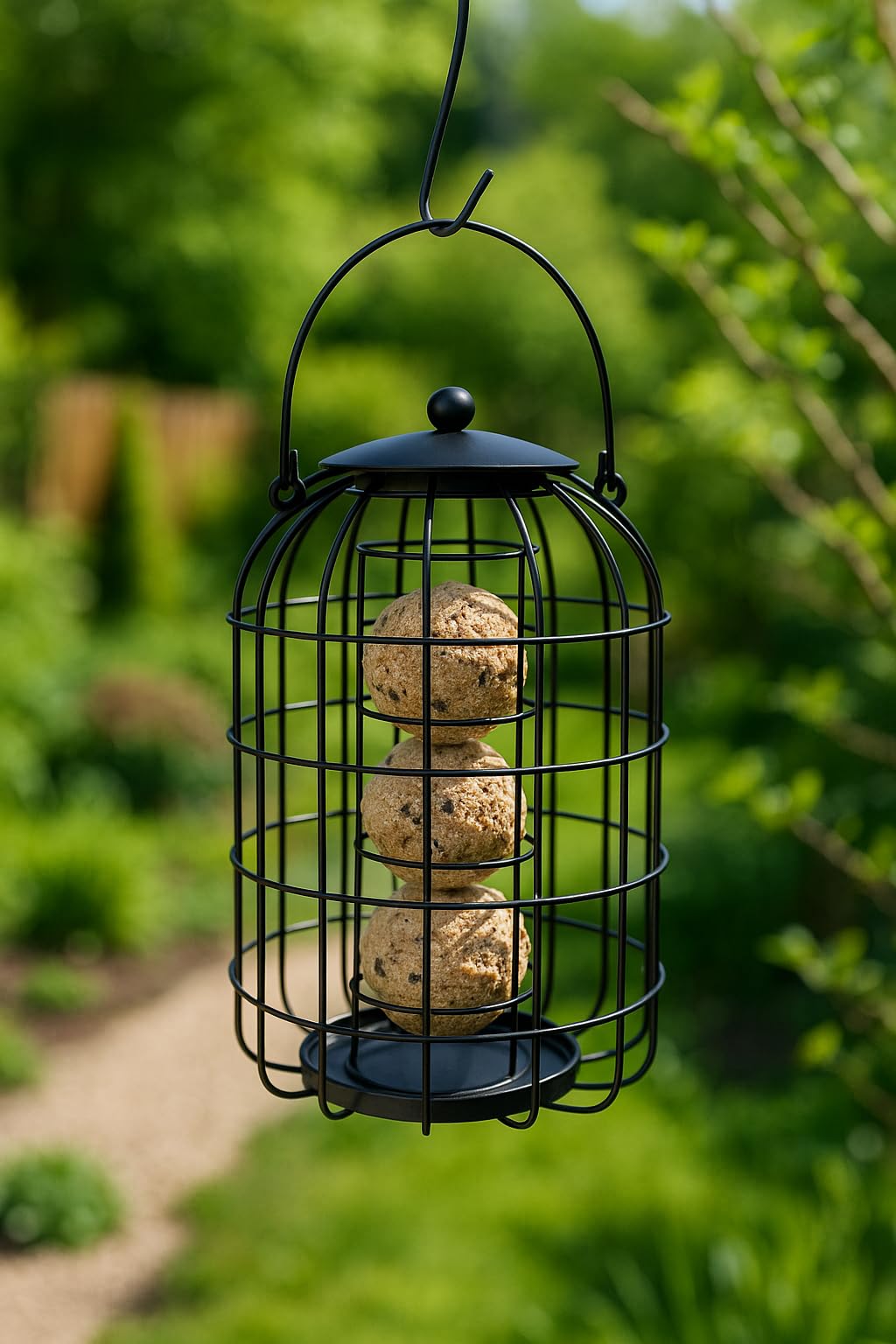 Squirrel Proof Fat Ball Bird Feeder Cage 24cm - Metal Hanging Fatball Squirrel Guard for Wild Garden Birds - Weather Resistant Suet Ball Holder for Garden Trees Hooks Feeding Stations Yards Patios UK — view 2