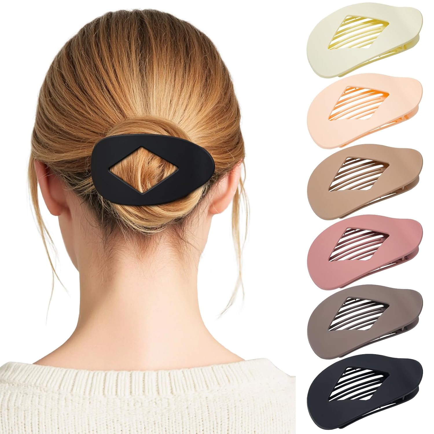 6 PCS Flat Hair Clips for Women - French Medium Flat Claw Clips for Thick Thin Hair, Strong Grip Non Slip Hair Claw Clips for Women Girls