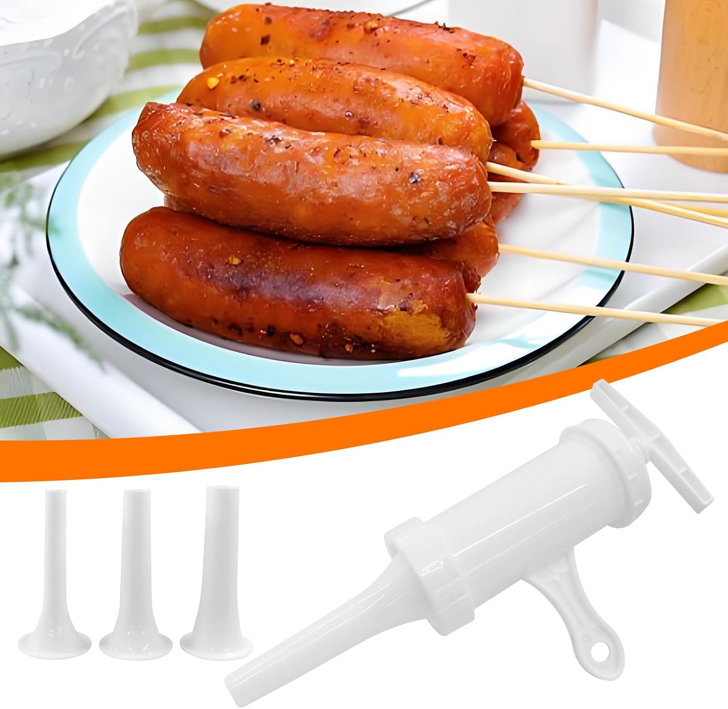 Hordion Manual Sausage Stuffer, Plastic Meat Filler with 3pcs Funnel Tubes