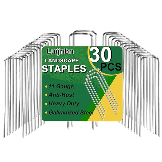 30 Pack Lawn Staples, Premium Garden Landscape Staples, Galvanized Heavy-Duty Gauge Stakes, U-Shaped Tent Stakes, Anti-Rust Fence Netting Pins Ground Spikes, Sod Pins