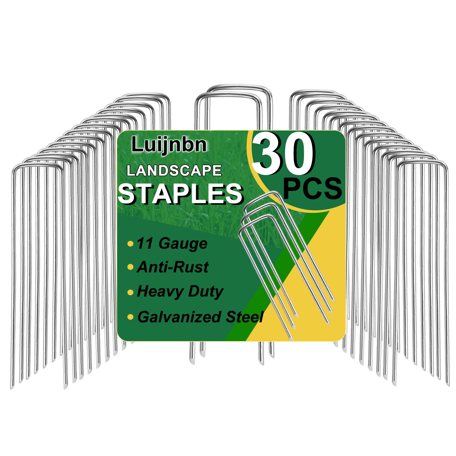 30 Pack Lawn Staples, Premium Garden Landscape Staples, Galvanized Heavy-Duty Gauge Stakes, U-Shaped Tent Stakes, Anti-Rust Fence Netting Pins Ground Spikes, Sod Pins