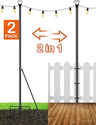 LOPANNY String Light Poles - 2 Pack 9.8FT Light Poles for Outside String Lights Hanging - Backyard, Garden, Patio, Deck Lighting Stand for Parties, Wedding