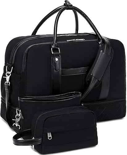 Bolsas de fin de semana para mujer, bolsa de lona grande de viaje con compartimento para zapatos, bolsa de mano de mano, juego de 3 piezas