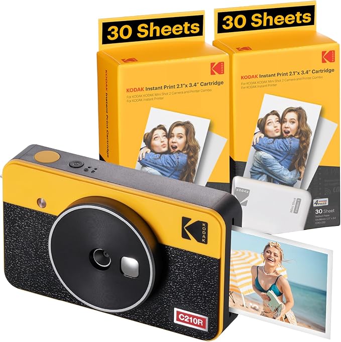 Fotocamera Istantanea KODAK Mini Shot 2 Era - Stampante 4PASS Con 68 Fogli | Giallo Con Bluetooth E App