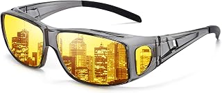 Night Vision Glasses for Men Women Anti Glare Polarized HD Night Driving Glasses Wrap Around Fit Over Prescription Eyewear