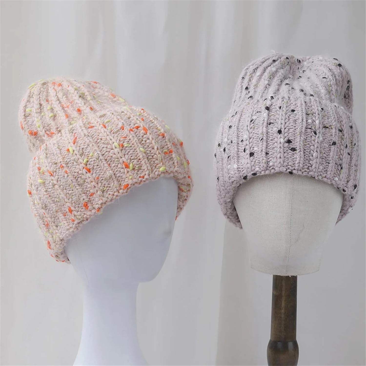 Women's Classic Roll-Up Brim Braided Knit Beanie Hat Color Splicing Thicken Warm Cold Weather Hat Outdoor Sports Caps