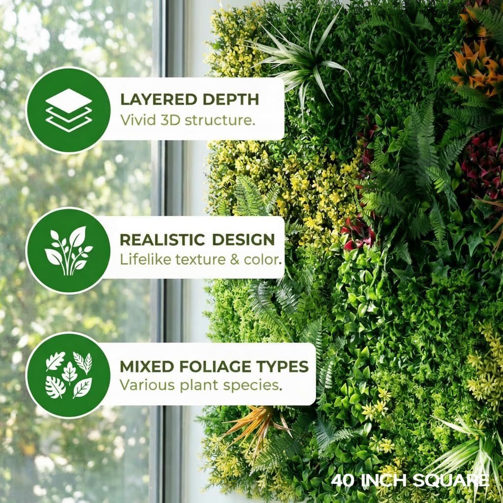 Artificial Grass Wall Backdrop Panels, 40"x40" UV-Anti Greenery Backdrop Wall, Faux Boxwood Panels for Patio, Garden, Backyard Indoor Outdoor Green Wall Decor & Privacy Fence Covering