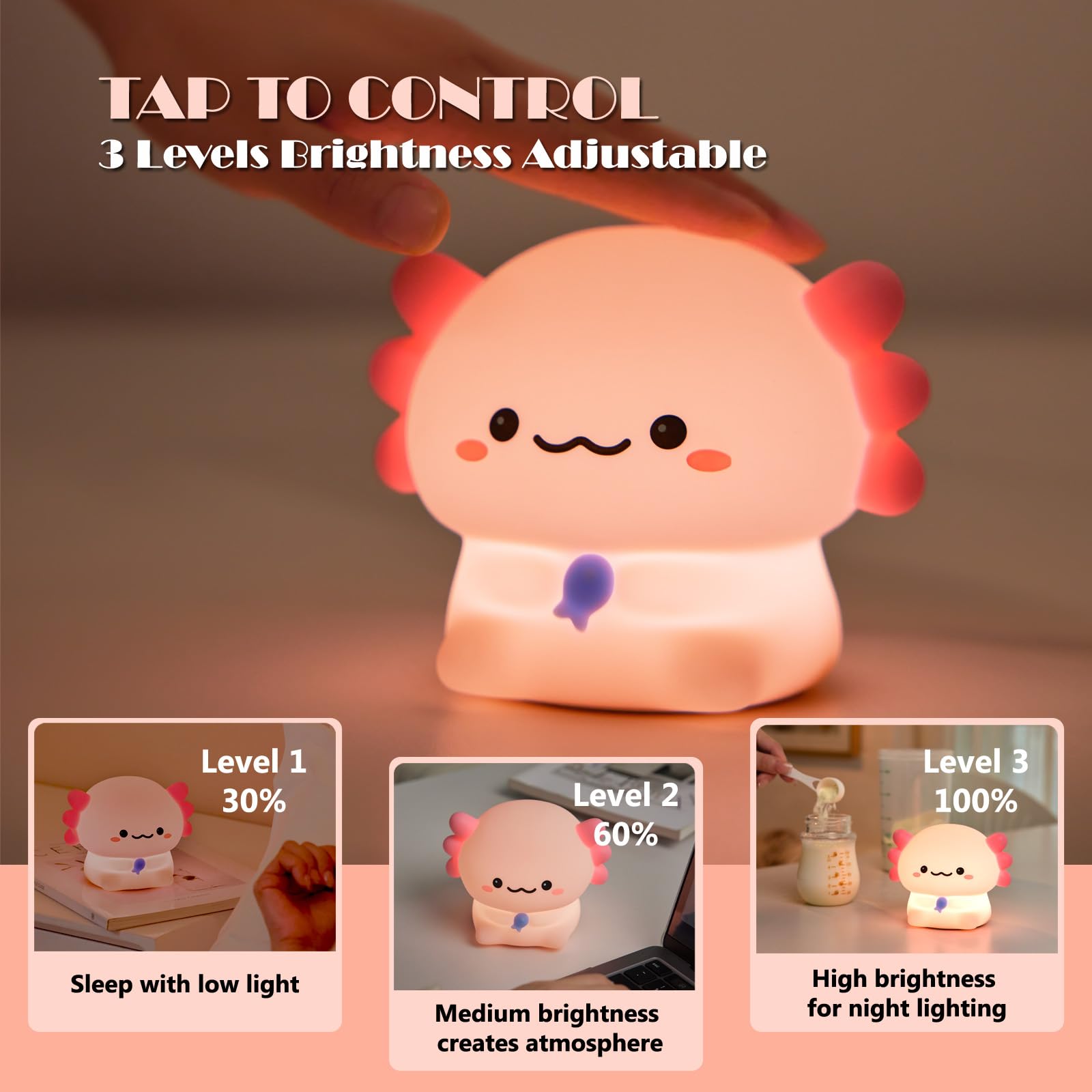 MARZIUS Cute Axolotl Cartoon Children's Room Night Lights - Image 3