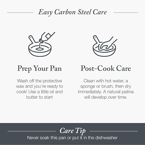 Merten & Storck Pre-Seasoned Carbon Steel 8 Frying Pan Skillet, Use on Induction, Stove and Grill, Durable, Even-Heating, for Searing, Grilling, Oven Use, and Campfire, Indoor/Outdoor