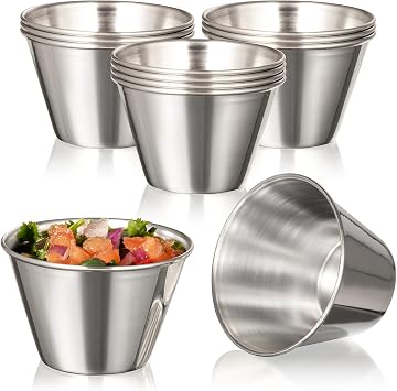Fit Meal Prep [12 Pack 4 oz Stainless Steel Dipping Sauce Cups, Reusable Metal Ramekins, Commercial Grade Condiment Bowls, Individual Portion Cups, Small Round Au Jus Cup for Home, Restaurant