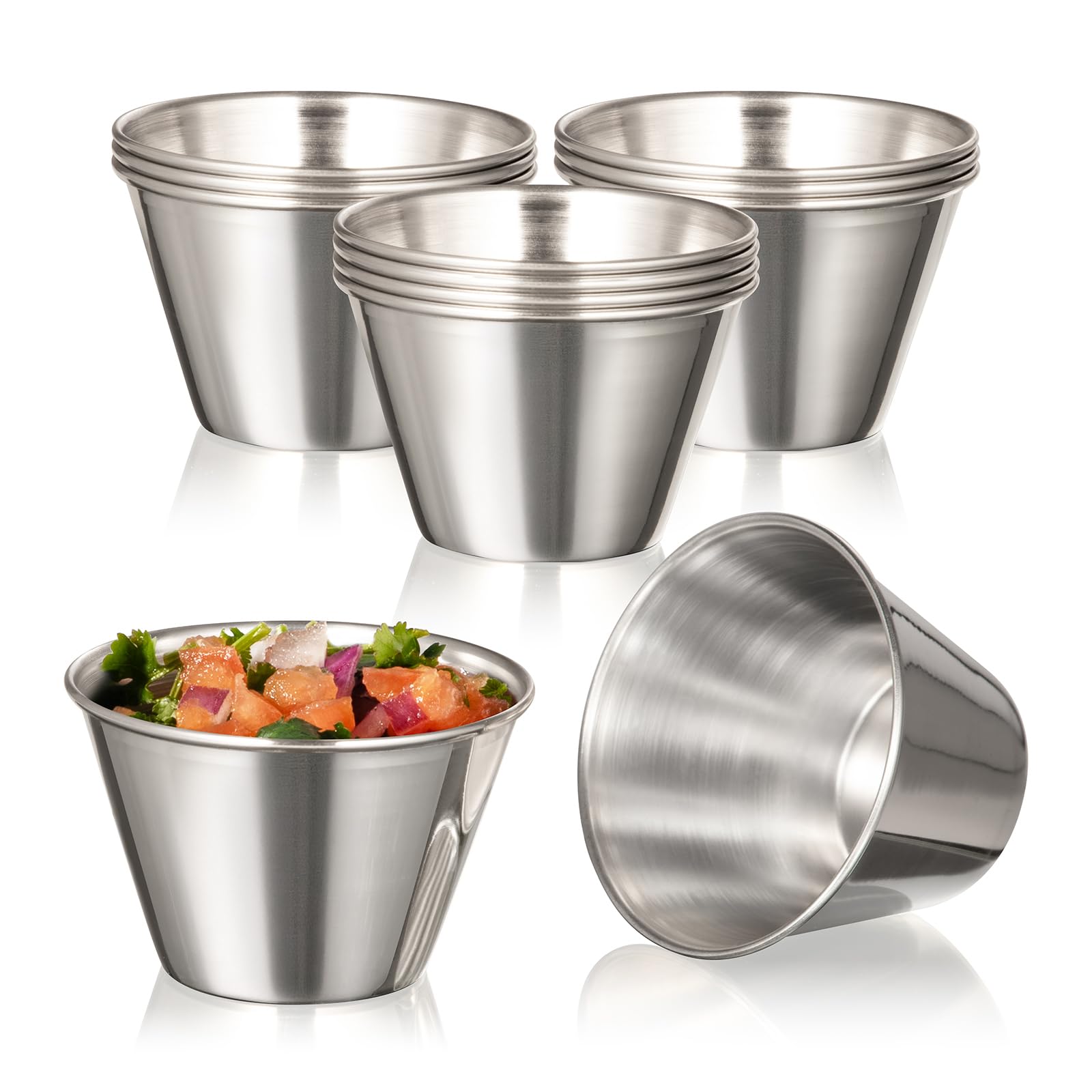 Fit Meal Prep [12 Pack 4 oz Stainless Steel Dipping Sauce Cups, Reusable Metal Ramekins, Commercial Grade Condiment Bowls, Individual Portion Cups, Small Round Au Jus Cup for Home, Restaurant
