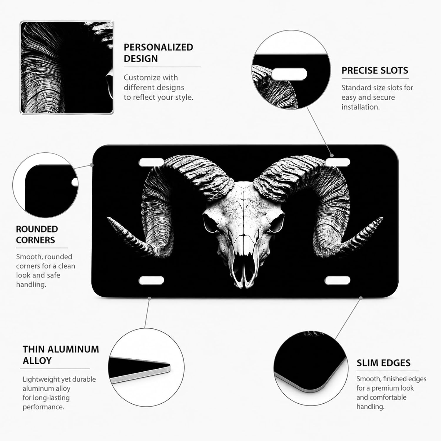 Deer Skull Front License Plate Cover, Aluminum Decorative Car Vanity Tag Funny Novelty Metal Plate 6"x12" with 4 Holes for Men and Women image 2