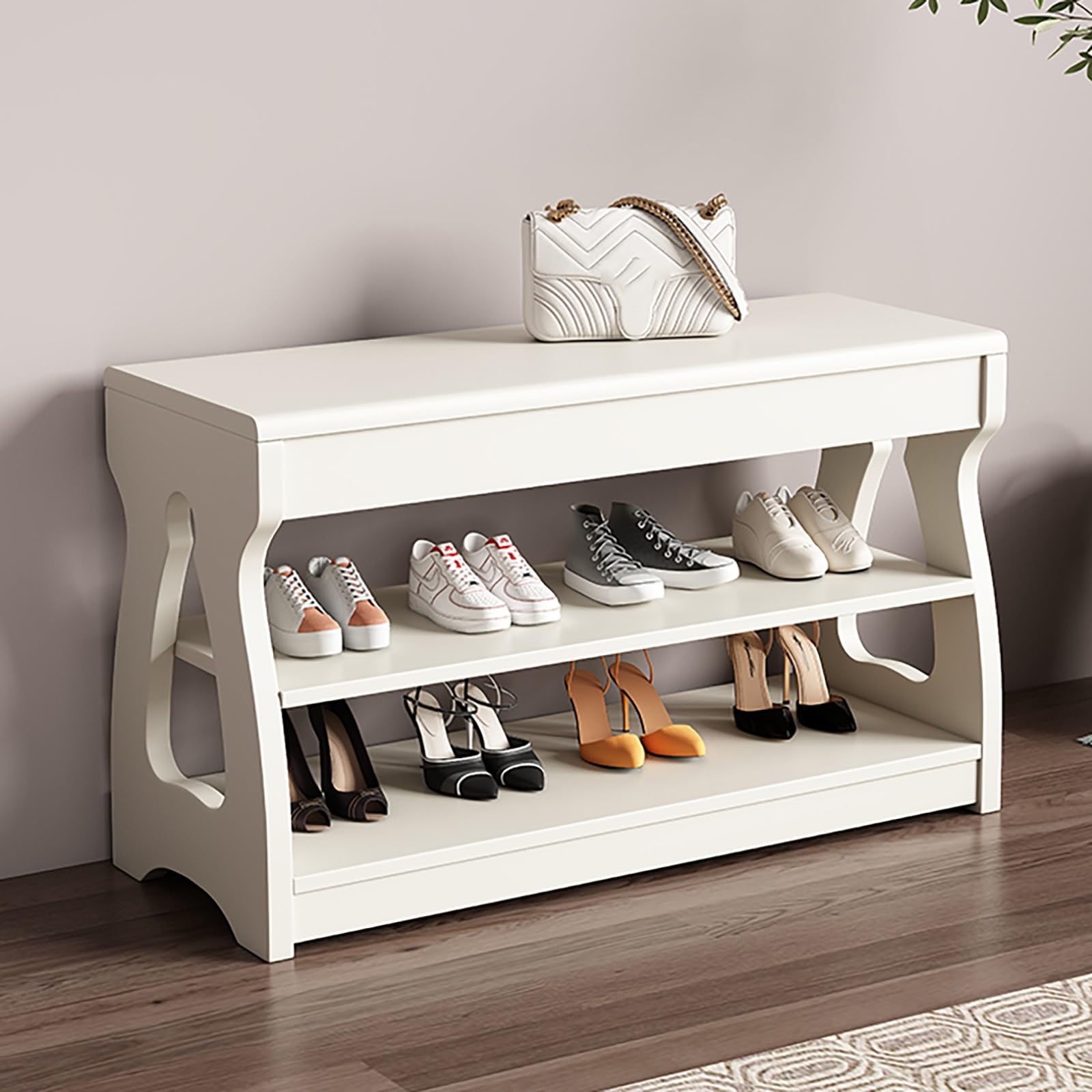 Meuble à chaussures pour entrée étroite armoire en bois blanc