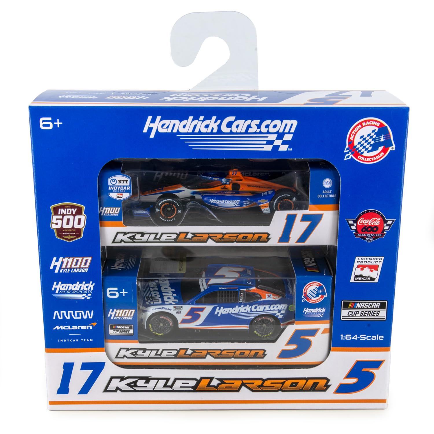 Lionel Racing Kyle Larson 2024 Hendrick 1100 Qualifying Version 2-Pack Indy/Charlotte Diecast Car Set scala 1:64