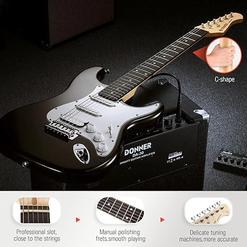 Vista 11 de Donner DST-102 - Kit de guitarra eléctrica de 39 pulgadas, con amplificador, bolsa, capo, correa, cuerda, sintonizador, cable, púas-1 Rayos de sol