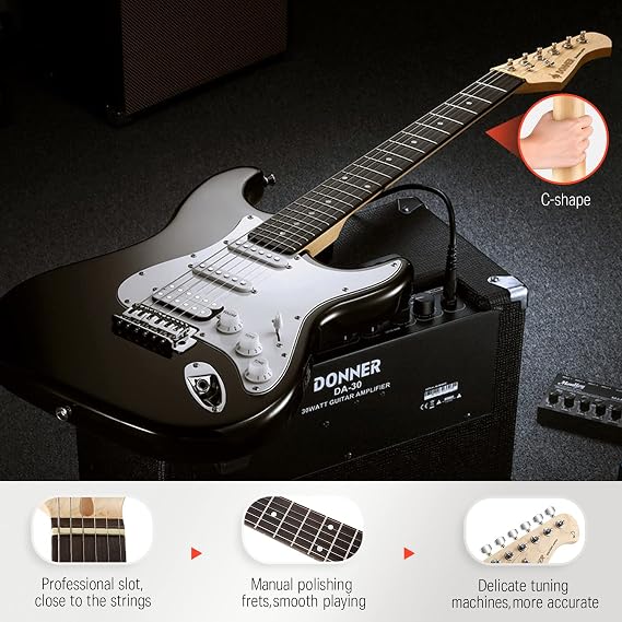 Donner DST-100B 39 Inch Electric Guitar Beginner Kit-Circle Looper Pedal Drum Machine