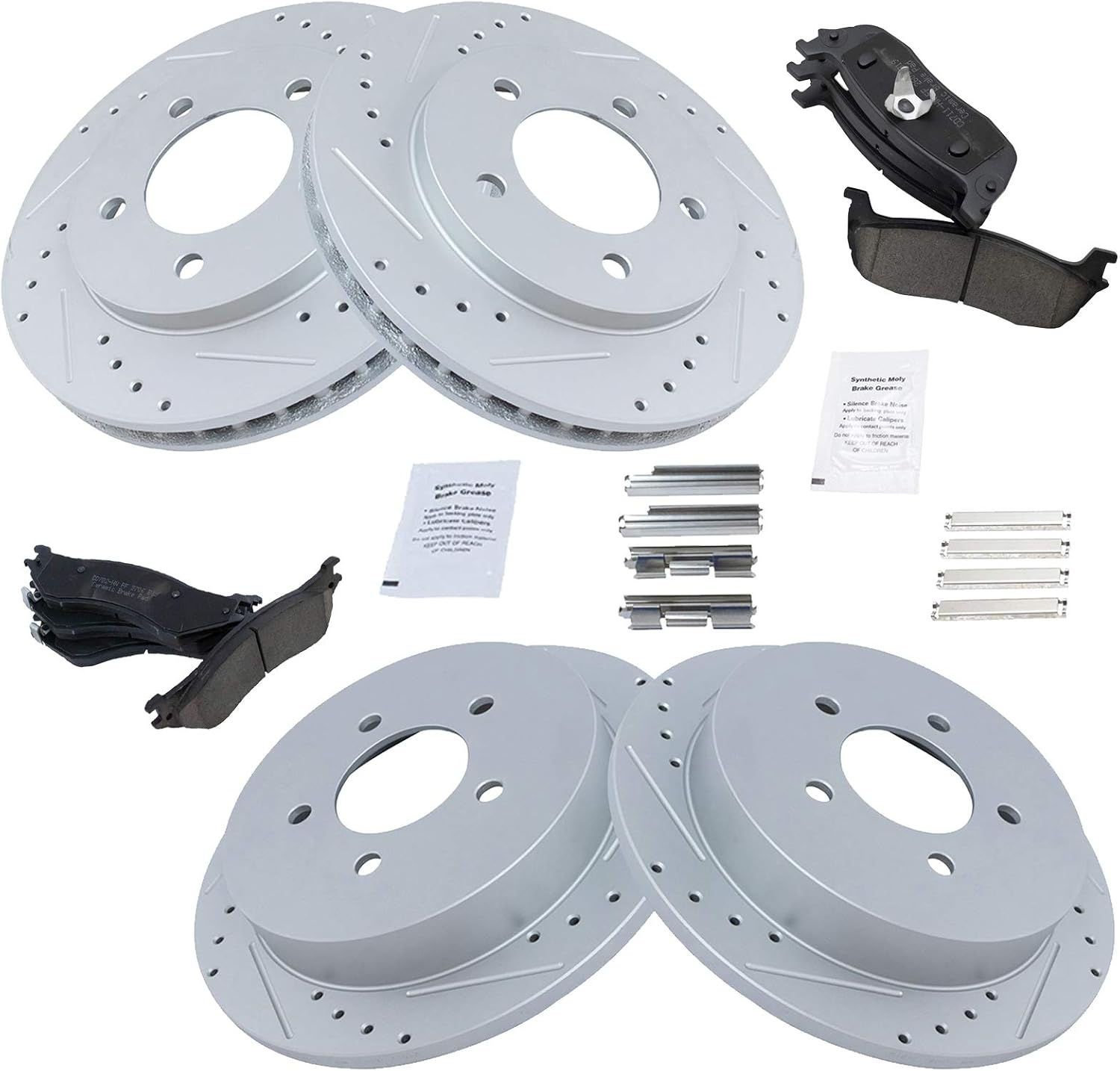 TRQ Front and Rear Performance Brake Pad & Rotor Kit Brake Pads Brake Rotors Set Ceramic Premium G-Coated Compatible with 1997-2002 Ford Expedition 1998-2002 Lincoln Navigator