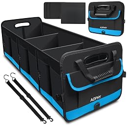 AOPHY Trunk Organizer for Car, Car Storage Organizer with 2 adjustable straps, 95L Large Capacity Cargo Organizer for Suv, Truck, Sedan, Waterproof Portable Car Organizers for Women Men（Blue）