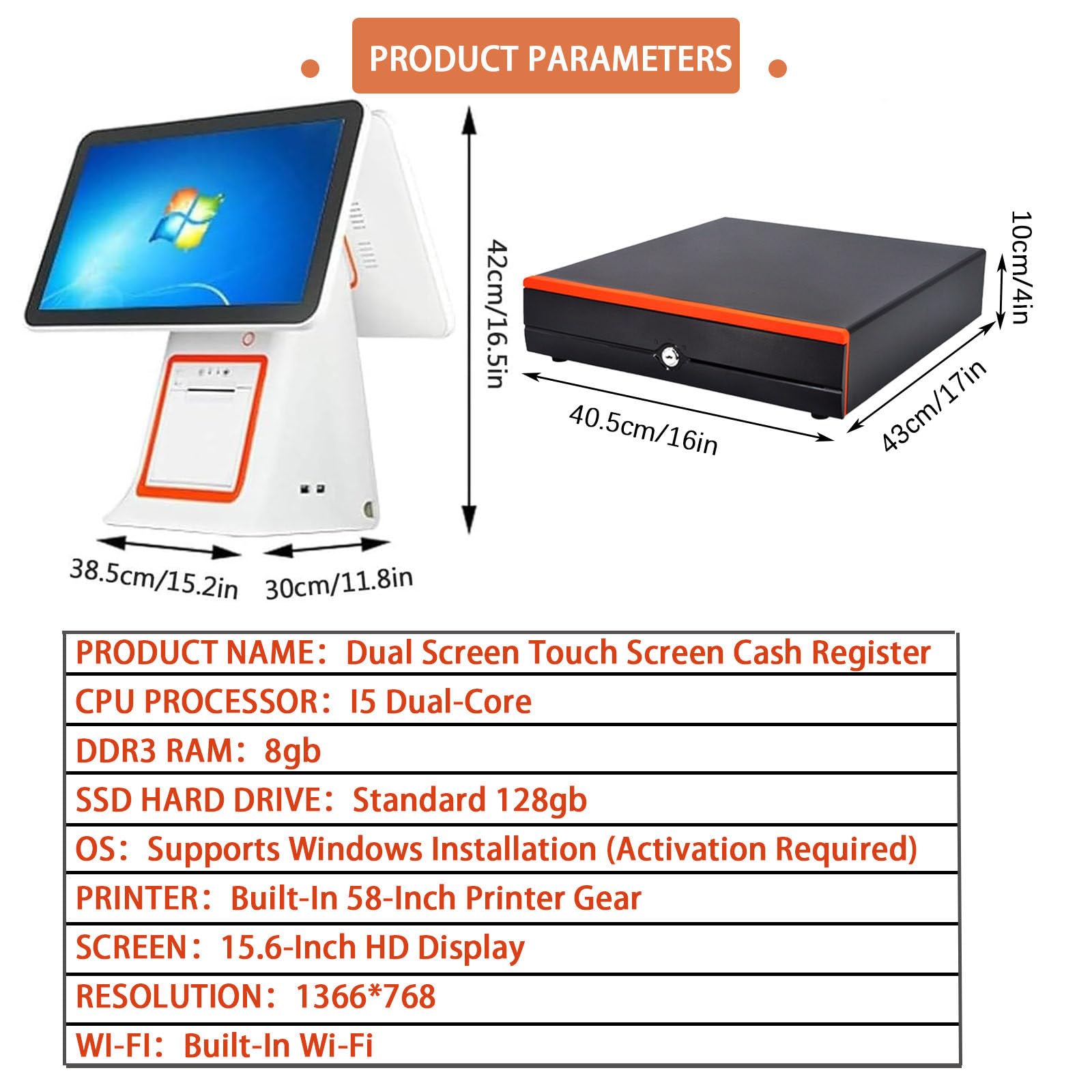 Caja Registradora Tpv Todo En Uno con Pantalla Táctil, para Comercios Y Restaurantes | Caja Registradora Inteligente Todo En Uno con Impresora Tpv E Inalámbrica, Windows Tpv Black-Addcashbox